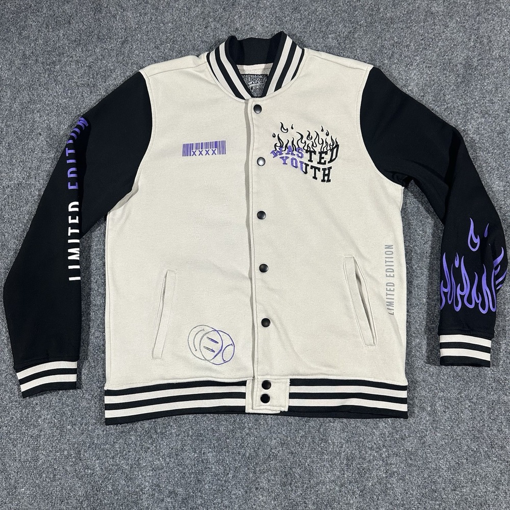 Fleece Varsity Jacket Mens XL Limited Edition Wasted Youth Black Purple Rue21